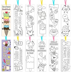 haooryx 75pcs color your own ice cream bookmarks, summer ice cream theme kids diy coloring blank bookmark for kids birthday gift classroom reading club rewards book decoration paper art craft supplies