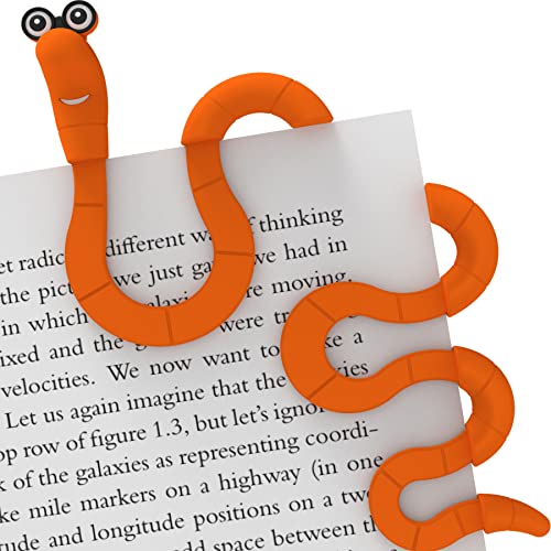 Clip Bookmarks for Kids Students Women and Men - Wally The Bookworm Cool Cute Bookmark and Page Holder Unique Gift Idea - Funny Book Marker and Reading Accessory for Book Lovers (Orange)