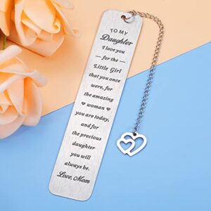 Daughter Gifts Bookmark from Mom Stepmom Christmas Birthday Valentines Day Graduation Mothers Day Gifts for Women Daughter Girl Inspirational Bookmark 8th Grade Teenage Girls Back to School Gifts