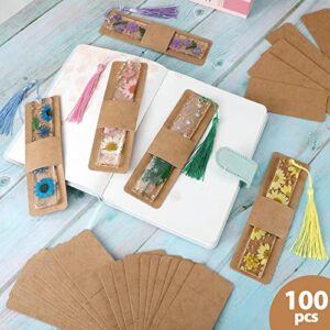 100 Pcs Resin Bookmark Holder Kraft Bookmark Sleeves Brown Book Markers Cover Holder Blank Display Cards for DIY Bookmark Wrapping Small Business Packaging Supplies Valentines Gift Party Favor, 2 Size