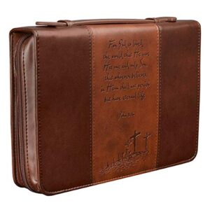 christian art gifts men/women’s classic bible cover gospel john 3:16, brown faux leather, large