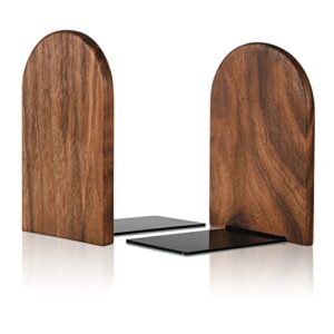 book end wood bookends heavy duty book stand (walnut wooden)