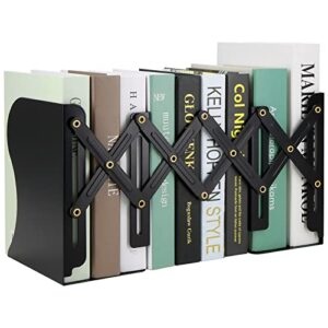 adjustable bookends, book holders for shelves, metal book ends for heavy books, extends up to 17 inches used in office, desk and school (black)