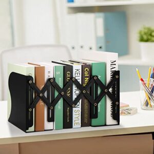 Adjustable Bookends, Book Holders for Shelves, Metal Book Ends for Heavy Books, Extends Up to 17 Inches Used in Office, Desk and School (Black)