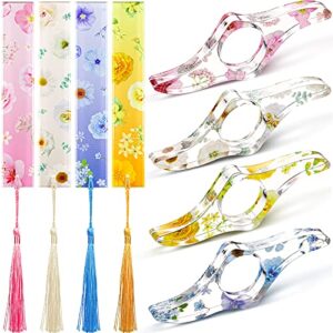 8 pieces flower acrylic bookmarks book page holder floral bookmarks with colorful tassels thumb ring page holder transparent page holders for reading students teachers book lovers women