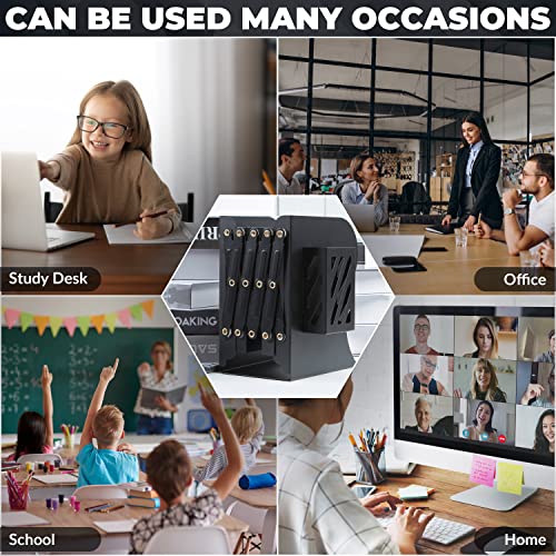 Auxu Adjustable Desk Storage Bookends with Pen Stand Holder – 2-in-1 Bookend and Pen Stand – Telescopic Design – Expands Up to 20” – Multipurpose and Versatile – Desktop Accessory