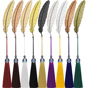 18 pieces metal feather bookmark vintage birthday gifts for women men, book mark for book lover feather shaped bookmark assorted colors metal page markers with tassels for reader teacher writer