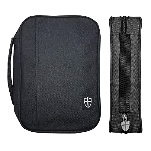 G.T. Luscombe Company, Inc. Armor of God Bible Cover & Book Cover | Oxford Cloth with Handle & Cross Emblem Zipper-Pull | 4 Pen Loops Inside Cover | Outside Pocket | Black Extra Large 10 x 7.25 x 2"