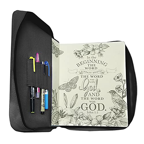 G.T. Luscombe Company, Inc. Armor of God Bible Cover & Book Cover | Oxford Cloth with Handle & Cross Emblem Zipper-Pull | 4 Pen Loops Inside Cover | Outside Pocket | Black Extra Large 10 x 7.25 x 2"