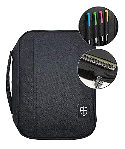 G.T. Luscombe Company, Inc. Armor of God Bible Cover & Book Cover | Oxford Cloth with Handle & Cross Emblem Zipper-Pull | 4 Pen Loops Inside Cover | Outside Pocket | Black Extra Large 10 x 7.25 x 2"