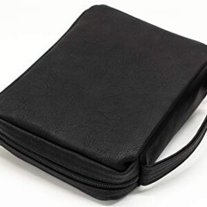 Soft Black Embossed Cross with Front Pocket Leather Look Bible Cover with Handle, Large