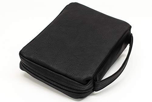 Soft Black Embossed Cross with Front Pocket Leather Look Bible Cover with Handle, Large