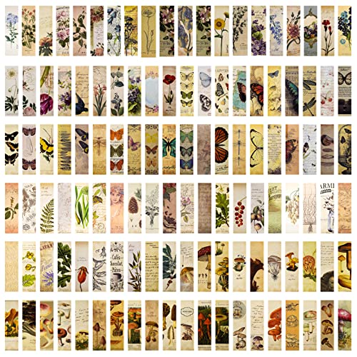 120PCS Vintage Natural Style Bookmarks,Retro Botanical Flower Butterfly Mushroom Paper Bookmarks Page Markers for Book Lovers Students Teachers