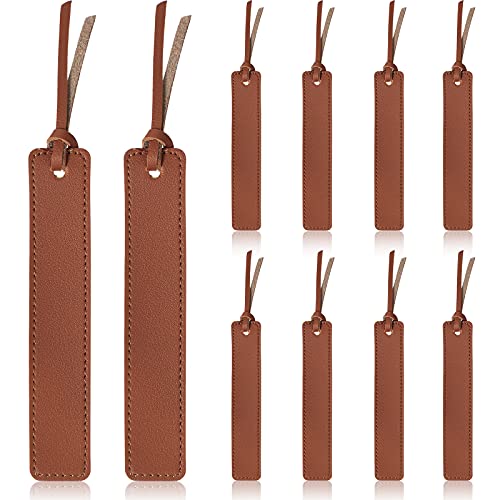 10 Pieces Leather Bookmarks Handmade Genuine Leather Page Markers Personalized Leather Bookmarks for Book Reading Bookworm Book Lovers Readers Writers Accessories (Brown)