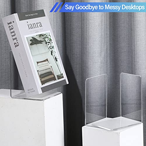 Eaasty 12 Pcs/ 6 Pairs Book Ends Clear Acrylic Bookends for Shelves Heavy Duty Book End Desktop Organizer Bookshelf L Shaped Dividers Book Stopper for School Office Home Library Book File Movies CD