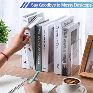Eaasty 12 Pcs/ 6 Pairs Book Ends Clear Acrylic Bookends for Shelves Heavy Duty Book End Desktop Organizer Bookshelf L Shaped Dividers Book Stopper for School Office Home Library Book File Movies CD