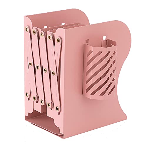 Simplesun Expandable Bookends, Metal Adjustable Book Ends for Heavy Books, Book Shelf Organizer Holder for Desk, Office Home School Kid Student Book Stroage (Pink)