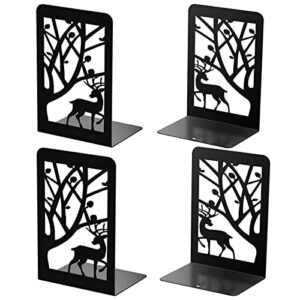 book ends deer and tree art frosted surface scratch resistance book shelves modern design thickened sturdy metal bookend heavy strong duty book stopper for cds decorative book shelf decor 7×4.7×3.6”