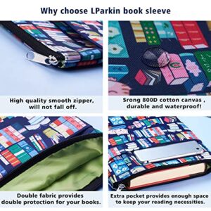 Cute Bookshelf Book Sleeve, Book Sleeves with Zipper, Book Protector Book Covers for Paperbacks, 11 X 8.5 Inch, Bibliophile Gifts
