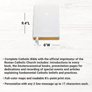 Let's Make Memories Personalized Bible - Catholic Bible - New & Old Testament - White - Gift of Faith - Customized with Message - 9.4”L x 6”W