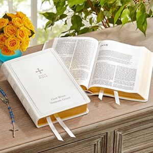 Let's Make Memories Personalized Bible - Catholic Bible - New & Old Testament - White - Gift of Faith - Customized with Message - 9.4”L x 6”W