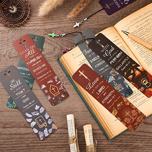 30 Pcs Bible Verses Bookmarks with Hollow Cross and Cross Pendants Inspirational Book Markers Christian Bookmarks, Christian Gifts Reading Reward Scripture Church Supplies for Women Kids Men