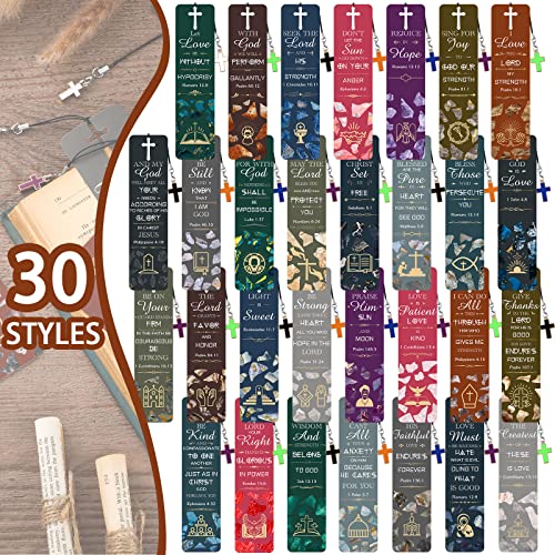 30 Pcs Bible Verses Bookmarks with Hollow Cross and Cross Pendants Inspirational Book Markers Christian Bookmarks, Christian Gifts Reading Reward Scripture Church Supplies for Women Kids Men