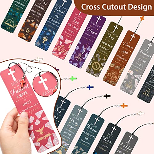 30 Pcs Bible Verses Bookmarks with Hollow Cross and Cross Pendants Inspirational Book Markers Christian Bookmarks, Christian Gifts Reading Reward Scripture Church Supplies for Women Kids Men