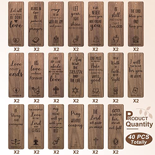 40 Pieces Religious Bookmarks Vintage Wooden Christian Bookmarks Inspirational Religious Gifts Baptism Christian Bookmarks Bible Verses Bookmarks for Women Men Book Lovers Supplies, 5.12 x 1.77 Inches