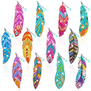12 pcs 5d diamond painting bookmarks crystal feather bookmark acrylic diamond art bookmarks pendant diamond drawing bookmarks rhinestone bookmarks for adults kids home office school gift supplies