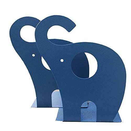 Y-H 1Pair Cute Cartoon Elephant Nonskid Bookends Art Bookend (Navy Blue)