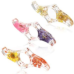 prasacco 3 pieces dried flower resin thumb book holder, colorful thumb ring page holder for reading bookmark transparent thumb ring reading accessories for teachers book lovers students library