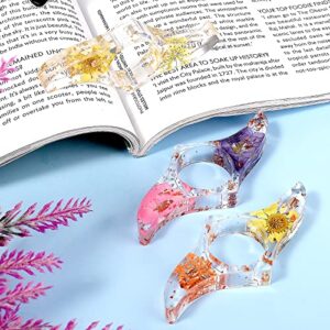 Prasacco 3 Pieces Dried Flower Resin Thumb Book Holder, Colorful Thumb Ring Page Holder for Reading Bookmark Transparent Thumb Ring Reading Accessories for Teachers Book Lovers Students Library