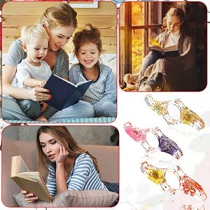 Prasacco 3 Pieces Dried Flower Resin Thumb Book Holder, Colorful Thumb Ring Page Holder for Reading Bookmark Transparent Thumb Ring Reading Accessories for Teachers Book Lovers Students Library