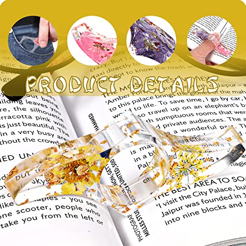 Prasacco 3 Pieces Dried Flower Resin Thumb Book Holder, Colorful Thumb Ring Page Holder for Reading Bookmark Transparent Thumb Ring Reading Accessories for Teachers Book Lovers Students Library