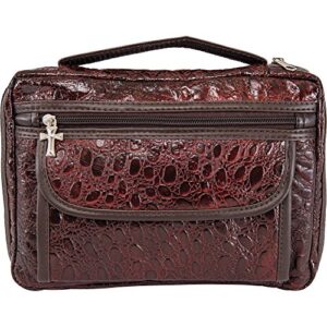 embassy alligator embossed genuine leather bible cover, protects and shelters your bible keeping it safe and offers additional storage, burgundy