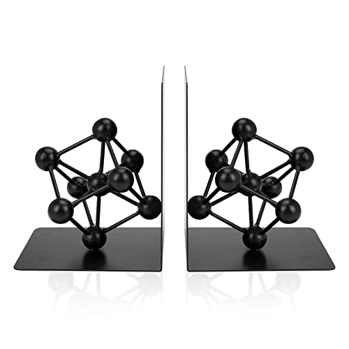 TENGZHEN Metal Bookend Black Book Ends, Heavy-Duty Bookends for Shelves, Book Ends for Heavy Books, Black Geometric Ball Decor Shapes Bookend,Book Shelf Holder Home Office Decorative Desktop Organizer