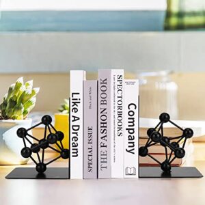 TENGZHEN Metal Bookend Black Book Ends, Heavy-Duty Bookends for Shelves, Book Ends for Heavy Books, Black Geometric Ball Decor Shapes Bookend,Book Shelf Holder Home Office Decorative Desktop Organizer