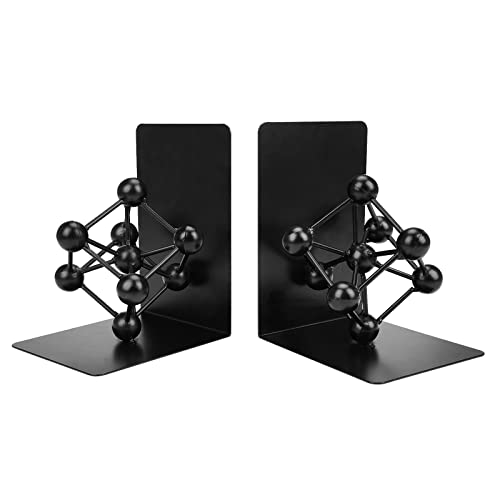 TENGZHEN Metal Bookend Black Book Ends, Heavy-Duty Bookends for Shelves, Book Ends for Heavy Books, Black Geometric Ball Decor Shapes Bookend,Book Shelf Holder Home Office Decorative Desktop Organizer