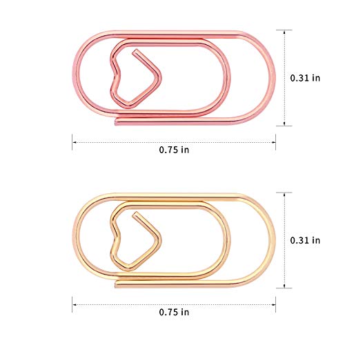 LAHONI 150 Pieces Cute Paper Clips, Mini Smooth Steel Wire Heart Shaped Paperclips Bookmark Clips for Office Supplier School Student (0.79 inch/20mm) Gold