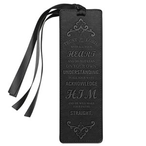 finpac leather bible bookmarks, vegan leather bookmarks, religious bookmarks, bible verse book markers church gifts for women men [trust in the lord with all your heart] – black