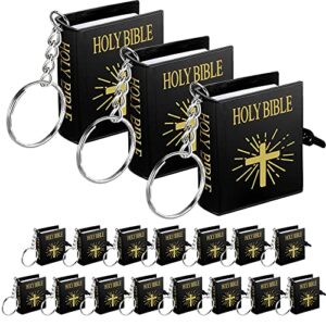 hicarer 18 pieces mini bible keychain miniature holy bible pendant book keyring (black)