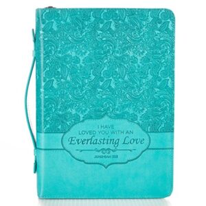 christian art gifts women’s fashion bible cover everlasting love jeremiah 31:3, turquoise paisley faux leather, medium