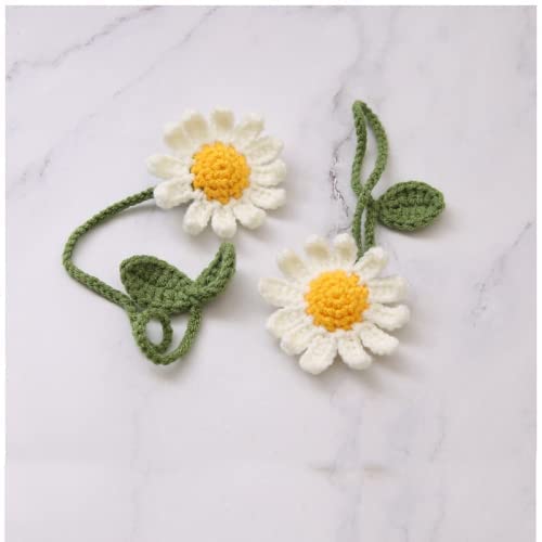 2Sets Daisy Bookmarks Handmade Knitted Gifts for Readers Book Lovers Writers, Curtain tiebacks holdbacks,Car Ornaments