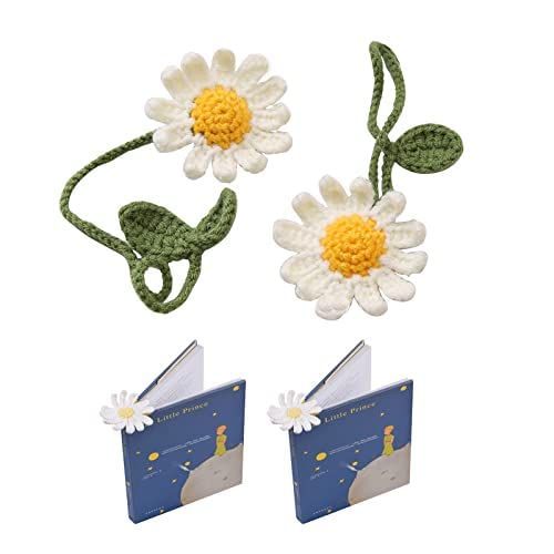 2Sets Daisy Bookmarks Handmade Knitted Gifts for Readers Book Lovers Writers, Curtain tiebacks holdbacks,Car Ornaments