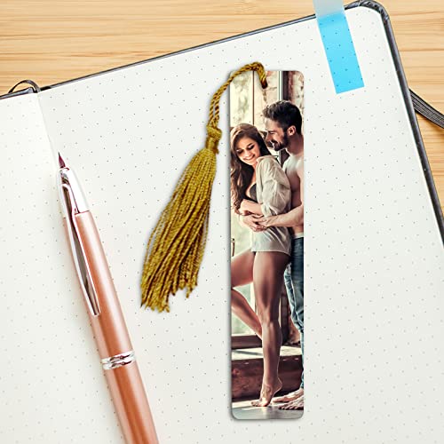 Personalized Bookmarks with Picture Text - Wooden Custom Bookmarks Photo - Double-Sided Customized Bookmark with Gold Tassel for Men Women Kids Gifts for Birthdays Christmas Valentine's Day