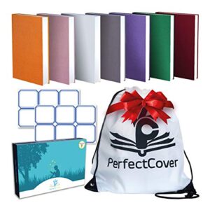 7 pack stretchable book covers – multiple colors durable, washable, reusable and protective jackets for hard cover schoolbooks and textbooks – by perfectcover (7-pack, set-2)