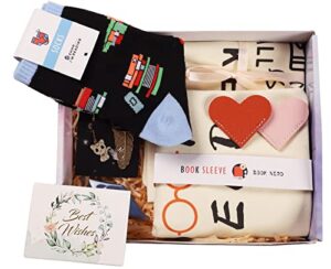 lesen book lovers gifts for women – ideal reader gifts box basket for librarian or best friend – includes a tote bag,book sleeve,socks,bookmarks