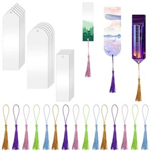 15 pcs acrylic bookmark blanks bulk clear bookmarks with 15 pcs colorful tassels acrylic craft bookmarks clear resin bookmark for diy projects, present tags, price tags (3 styles)