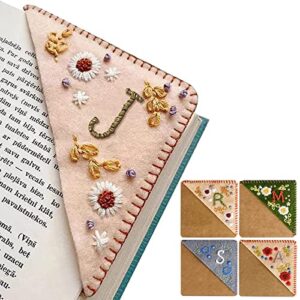 Personalized Hand Embroidered Corner Bookmark, Handmade Bookmark Cute Flower Letter Embroidery, Felt Triangle Page Corner Felt Triangle Bookmark for Book Lovers (J, Style 1)